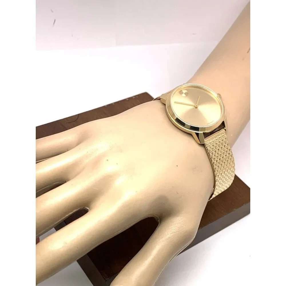 Movado Women's Watch 3600598 Bold Gold Dial Swiss Quartz Mesh Band Steel 35mm